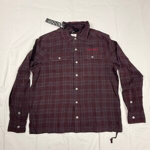 Ksubi Spliced 999 LS Shirt Half T Burgundy Plaid Cotton MJW23SH002 Mens Large